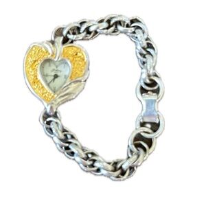 Gorham Sterling Silver and Gold Tone‎ "Footprints" Bracelet Large Link Watch